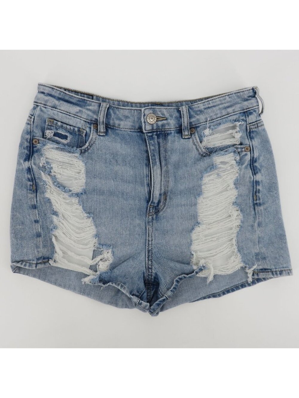 American Eagle Women 4 Mom Shorts Light Blue Denim Jean Distressed Whiskered